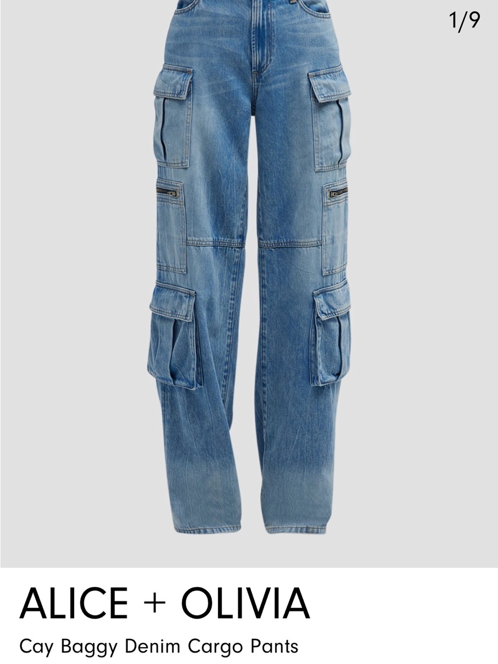 Alice + Olivia Light Blue Baggy Denim Cargo Jeans